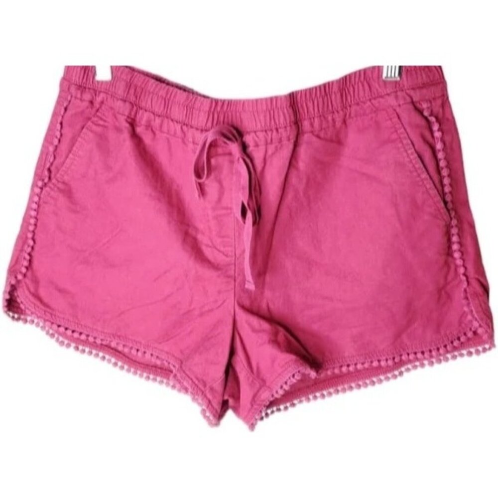 Loft Outlet Womens Running Shorts‎ XL Pom-Pom Trim Elastic Waist pink